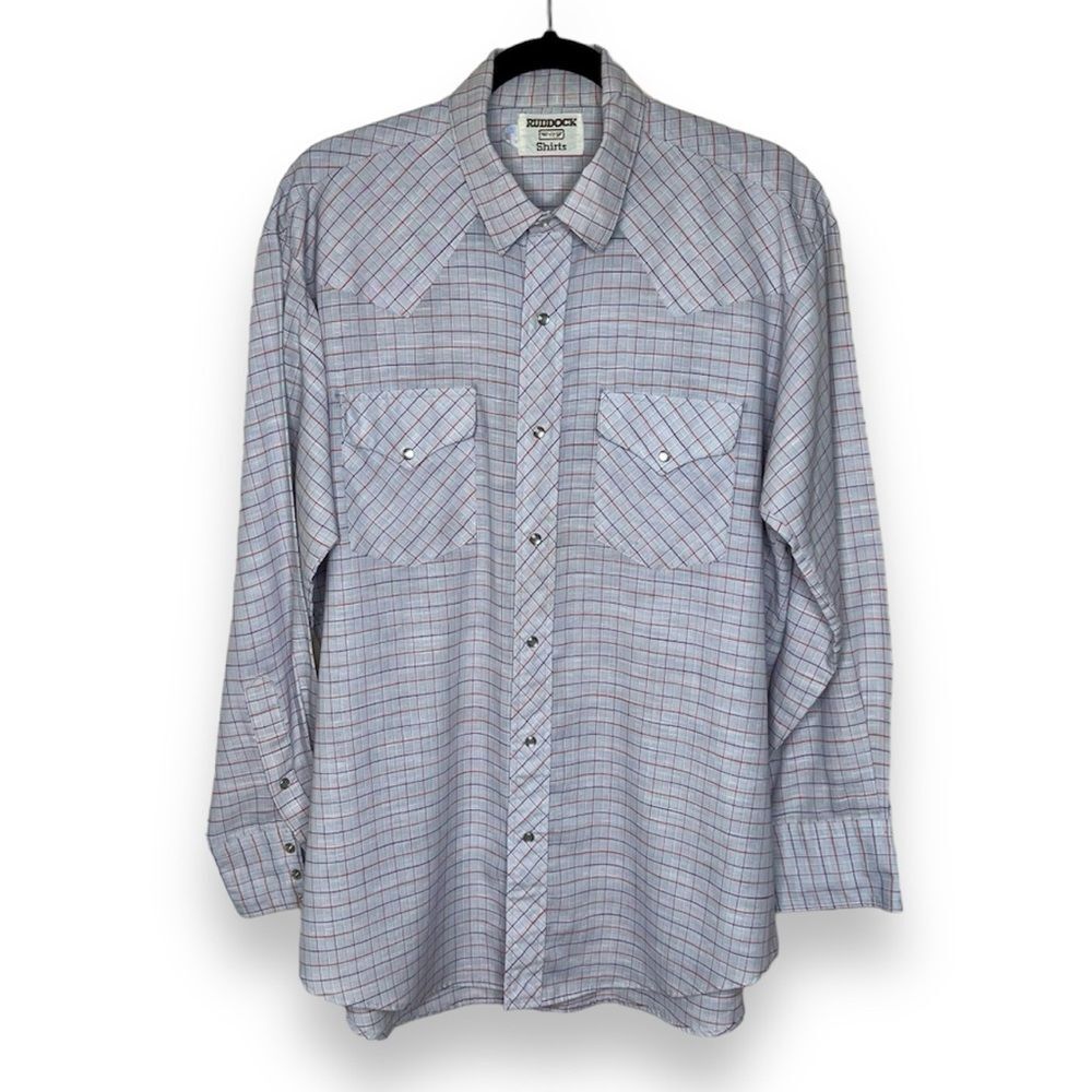 Vintage Ruddock Plaid Pearl Snap Western Long Sleeve Gray Shirt Mens Size XXL